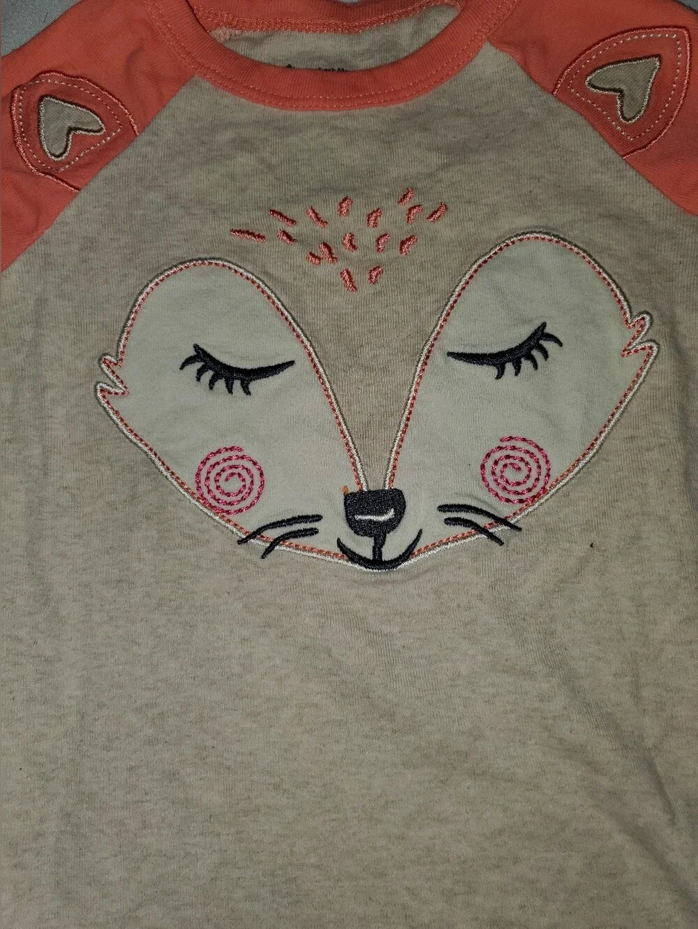 Girls Beige and Coral Fox Pajama Set - Kids Long Sleeve Two-Piece